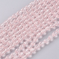 Pink Faceted Glass Beads Strands, teardrop, Pink, 5x3mm, Hole: 0.5mm, about 85~95pcs/strand, 16.5~18.7 inch(42~47.5cm)