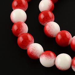 Rouge Deux couleurs rangées de perles de verre peinte cuisson, ronde, rouge, 6mm, Trou: 1.3~1.6mm, Environ 138 pcs/chapelet, 32.5 pouce