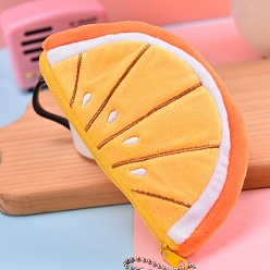 Orange Poche portefeuille en peluche à motif de fruits, porte-monnaie avec fermeture éclair, mini sac à main, motif orange, 14x9x1 cm