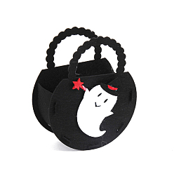 Noir Sacs de bonbons d'halloween en feutre avec poignées, sac cadeau de friandises d'halloween cotillons pour les enfants, motif fantôme, noir, 18x14.3x6 cm