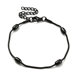 Electrophoresis Black 304 Stainless Steel Round Snake Chain Bracelet with Oval Beaded, Electrophoresis Black, 6-5/8 inch(16.8cm)
