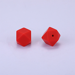 Rouge Orange Perles de silicone hexagonales, perles à mâcher pour les jouets de dentition, Diy soins infirmiers colliers faisant, rouge-orange, 23x17.5x23mm, Trou: 2.5mm