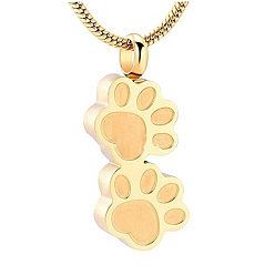 Golden Stainless Steel Double Paw Print Urn Ashes Pendant Necklace, Memorial Jewelry for Women, Golden, 19.69 inch(50cm)