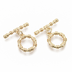 Real 18K Gold Plated Brass Toggle Clasps, with Jump Rings, Nickel Free, Ring, Real 18K Gold Plated, Ring: 17x14.5x2.5mm, Hole: 1.4mm, Bar: 22x3mm, Hole: 1.4mm, Jump Ring: 5x0.8mm.