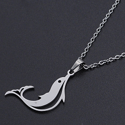 Stainless Steel Color 201 Stainless Steel Dolphin Pendants Necklaces, with Cable Chains and Lobster Claw Clasps, Stainless Steel Color, 17.71 inch(45cm), 1.5mm