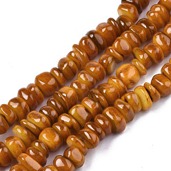 Dark Goldenrod Natural Trochid Shell/Trochus Shell Beads Strands, Dyed, Flat Round, Dark Goldenrod, 5~10x1~7mm, Hole: 1mm, about 94pcs/strand, 14.96''(38cm)