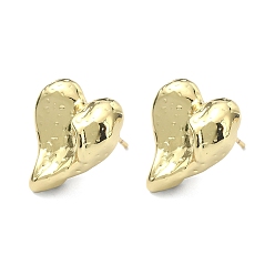 Real 18K Gold Plated Rack Plating Brass Heart Stud Earrings for Valentine's Day, Lead Free & Cadmium Free, Real 18K Gold Plated, 17x18mm