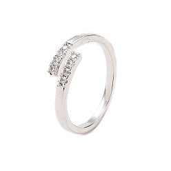 Platinum Clear Cubic Zirconia Cuff Ring, Brass Jewelry for Women, Platinum, Inner Diameter: 16mm