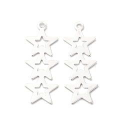 925 Sterling Silver Plated Brass Pendants, Cadmium Free & Lead Free, Star Charm, 925 Sterling Silver Plated, 24.5x9x0.6mm, Hole: 1.5mm