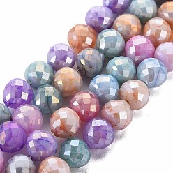 Coloré Mèches de perles de verre craquelé peintes au four opaque, facette, de couleur plaquée ab , larme, colorées, 8x7~8mm, Trou: 1.2mm, Environ 60 pcs/chapelet, 18.11 pouces (46 cm)