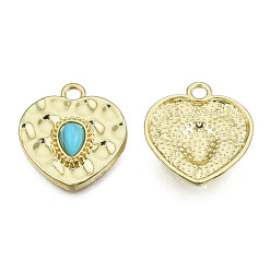Light Gold Rack Plating Alloy Pendants, with Synthetic Turquoise, Cadmium Free & Nickel Free & Lead Free, Heart, Light Gold, 20x18.5x5mm, Hole: 2mm