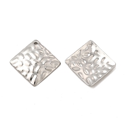 Stainless Steel Color 304 Stainless Steel Pendants, Textured, Rhombus Charm, Stainless Steel Color, 19.5x19.5x2mm, Hole: 1.2mm