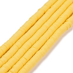 Amarillo Hechos a mano de los granos de la arcilla del polímero hebras, para suministros de manualidades de joyería diy, perlas heishi, disco / plano y redondo, amarillo, 6x0.5~1 mm, agujero: 1.8 mm, sobre 290~320 unidades / cadena, 15.75 pulgada ~ 16.14 pulgada (40~41 cm)