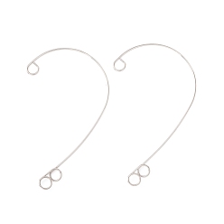 Stainless Steel Color 316 Stainless Steel Ear Cuff Findings, Climber Wrap Around Non Piercing Earring Findings with 3 Loop, Stainless Steel Color, 59x38x0.5mm, Hole: 4mm