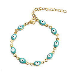 Turquoise Evil Eye Stainless Steel Enamel Link Chain Bracelet, Turquoise, no size