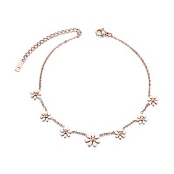Rose Gold SHEGRACE Fabulous Stainless Steel Anklets, with Flowers and Lobster Claw Clasps(Chain Extenders Random Style), Rose Gold, 7-7/8 inch(20cm)