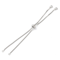 Platinum Rack Plating Adjustable Brass Slider Bracelet Making, with Cubic Zirconia, Long-Lasting Plated, Lead Free & Cadmium Free, Fit for Connector Charms, Platinum, Single Chain Length: about 12.5cm, Hole: 1mm