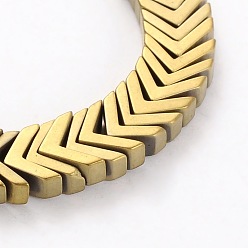 Golden Plated Electroplate Non-magnetic Synthetic Hematite Beads Strands, Arrow/Chevron, Golden Plated, 4x7x3mm, Hole: 1mm, about 239pcs/strand, 16.14 inch
