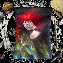 Parrot Pochettes à cordon de rangement pour bijoux en velours à imprimé animal, sacs à bijoux rectangulaires, pour le stockage de bijoux, perroquet, 18x13 cm