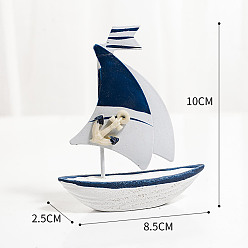 Prussian Blue Anchor Pattern Mini Sailboat Model Display Decoration, Wooden Miniature Sailing Boat Home Decoration, for Ocean Theme Decoration, Prussian Blue, 25x85x100mm