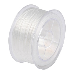 Blanc Chaîne de cristal élastique ronde, fil de perles élastique, pour la fabrication de bracelets élastiques, blanc, 0.8mm, environ 98.43 yards (90m)/boîte