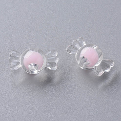 Pink Transparent Acrylic Beads, Bead in Bead, Candy, Pink, 9x17x8.5mm, Hole: 2mm, about 960pcs/500g