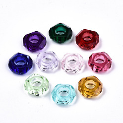 Mixed Color Epoxy Resin European Beads, Large Hole Beads, Donut, Faceted, Mixed Color, 13~14x5mm, Hole: 6mm