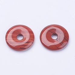 Red Jasper Natural Red Jasper Pendants, Donut/Pi Disc, Donut Width: 11~12mm, 28~30x5~6mm, Hole: 6mm