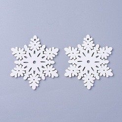 Blanc Pendentifs en bois de peuplier, teint, flocon de neige, blanc, 70x61x3mm, Trou: 2.5mm