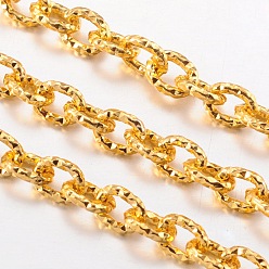 Gold Aluminium Cable Chains, Textured, Unwelded, Oval, Gold, 7x6x1.5mm