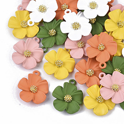 Mixed Color Spray Painted Alloy Pendants, Flower, Mixed Color, 23.5x19.5x6mm, Hole: 1.8mm