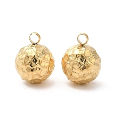 Chapado en Oro Real 18K 304 colgantes de acero inoxidable, textura, encanto de la pelota, real 18 k chapado en oro, 10x8 mm, agujero: 1.8 mm