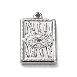 Stainless Steel Color 304 Stainless Steel Pendant Rhinestone Settings, Rectangle with Eye, Stainless Steel Color, Fit for 1mm Rhinestone, 20.5x13x2.5mm, Hole: 1.6mm