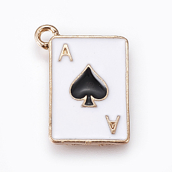 Black Alloy Enamel Pendants, Playing Card with Spades, Golden, Black, 19x14x1.2mm, Hole: 1.7mm
