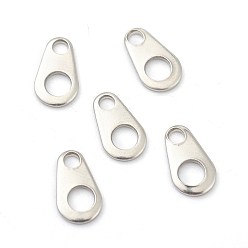 Stainless Steel Color 304 Stainless Steel Chain Tabs, Chain Extender Connectors, Teardrop, Stainless Steel Color, 9x5x1mm, Hole: 1.6mm and 2.8mm