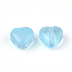 Bleu Ciel Foncé Perles de verre peintes par pulvérisation transparent, cœur, imitation gelée, bleu profond du ciel, 6x6x4mm, Trou: 0.9mm
