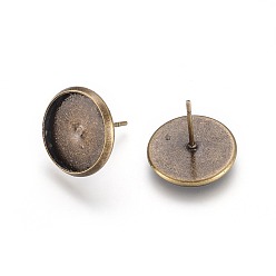 Antique Bronze Brass Stud Earring Settings, Cadmium Free & Nickel Free & Lead Free, Antique Bronze, Tray: 12mm, 14mm, Pin: 0.7mm