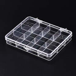 Clear Polystyrene Bead Storage Containers, 12 Compartments Organizer Boxes, with Hinged Lid, Rectangle, Clear, 13x10.5x2cm, compartment: 3x3cm