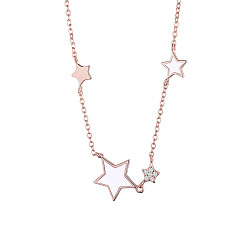Rose Gold SHEGRACE 925 Sterling Silver Pendant Necklaces, with Enamel Stars, Rose Gold, 15.7 inch