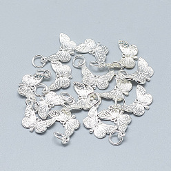 Silver 925 Sterling Silver Pendants, with 925 Stamp, with Jump Ring, Butterfly, Silver, 16x12x2mm, Hole: 4mm