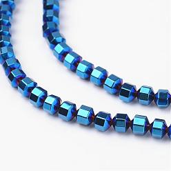 Plaqué Bleu Non-magnétiques perles d'hématite synthétique brins, bleu plaqué, 4x4mm, Trou: 0.8mm, Environ 100 pcs/chapelet, 15.7 pouce