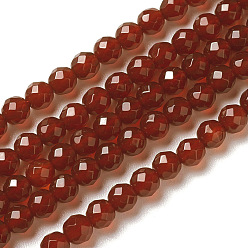 Red Natural Carnelian Beads Strands, Faceted, Round, Red, 3~3.5x2~3.5mm, Hole: 0.2mm, about 119~178pcs/strand, 15~15.5 inch(41.3~41.7cm)