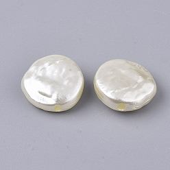 Beige Cuentas de perlas de imitación de plástico abs, plano y redondo, crema, 14.5x14.5x5.5 mm, Agujero: 1.6 mm, sobre 760 unidades / 500 g