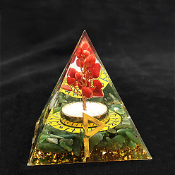 Aventurine Verte Décorations d'affichage en résine de pyramide d'orgonite symbole rune viking-joy, avec des éclats d'aventurine verte naturelle à l'intérieur, pour bureau à domicile, 50~60mm