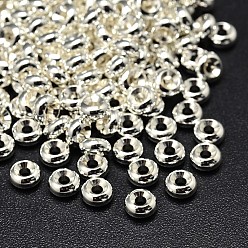 Silver Rack Plating Brass Flat Round Spacer Beads, Silver, 6x3mm, Hole: 2mm