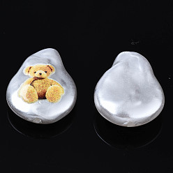 Blanc Navajo 3d perles d'imitation en plastique ABS imprimées, larme avec ours, navajo blanc, 20x15x6mm, Trou: 1.4mm