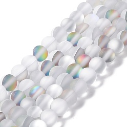Blanc Fumé Brins synthétiques de perles de lune, givré, ronde, fumée blanche, 6mm, Trou: 1mm, Environ 60~64 pcs/chapelet, 14.76''~15.55'' (37.5~39.5 cm)