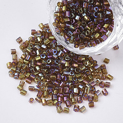 Colorido 8/0 de dos granos de la semilla de cristal tallado, hexágono, colores transparentes metálicos, colorido, 2.5~3x2.5 mm, agujero: 0.9 mm, sobre 15000 unidades / bolsa