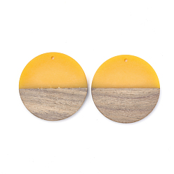 Золотистый Подвески из смолы и ореха, плоско-круглые, золотые, 38~39x4 мм, отверстие : 1.8 мм