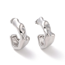 Platinum Brass C-shape Stud Earrings, Half Hoop Earrings for Women, Cadmium Free & Lead Free, Platinum, 21x18x8mm, Pin: 0.8mm